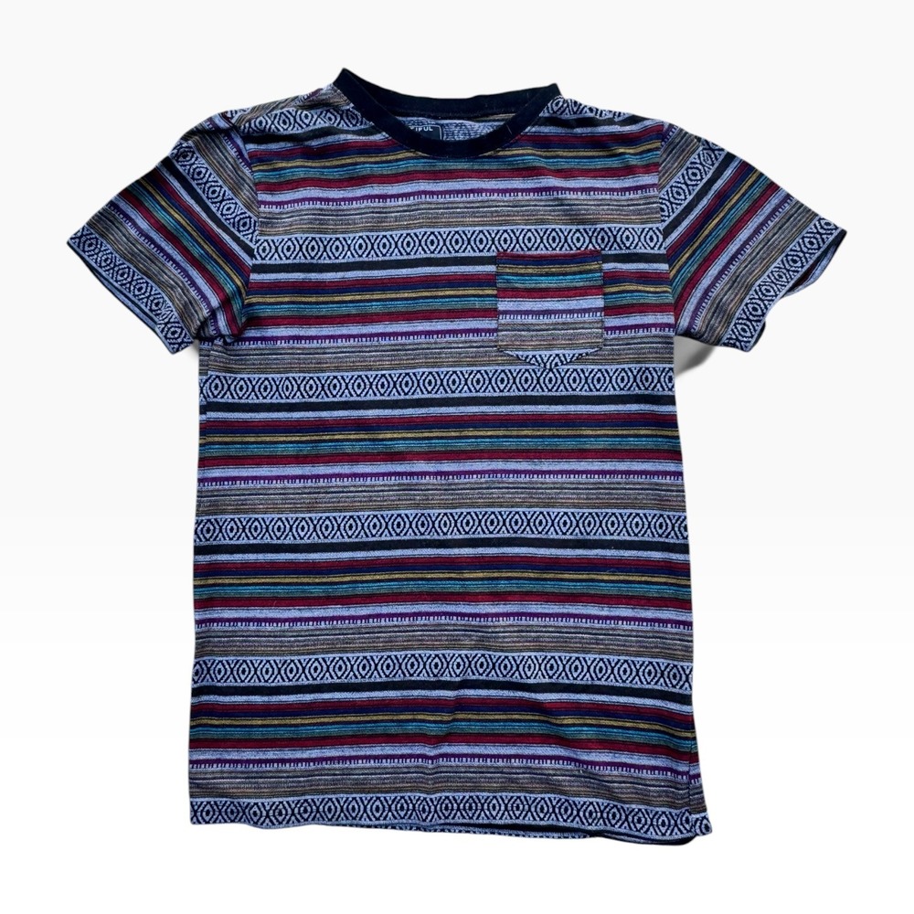 Beautiful Giant Mens Striped Pocket T-Shirt Medium Multi-Color Geometric Tribal